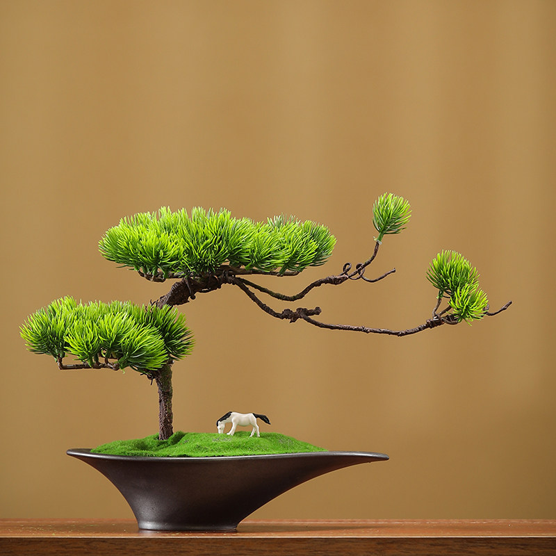仿真松树盆景摆件家居客厅电视柜桌面装饰品仿生绿植小盆栽假花