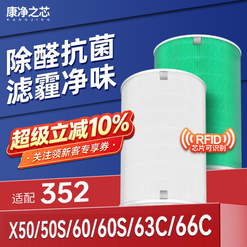 适配352空气净化器滤芯X50S/X60S/X63C/X66C除醛复合过滤网X63pet - 实物图