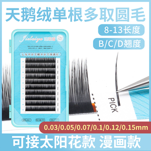 天鹅绒单根多取哑光圆毛0.03 嫁接假睫毛 0.15粗BCD翘太阳花漫画款