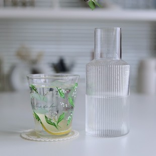 T复古风原创日式 铃兰印花玻璃杯日系清新冷饮杯耐冷热水杯果汁杯