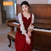 敬酒服新娘2024新款 酒红色洋气结婚小晚礼服女平时可穿连衣裙 夏季