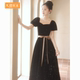 黑色晚礼服女高级感生日宴会气质方领主持轻奢小众显瘦高端成人礼
