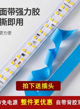 免驱LED灯带线形灯条220v高压自粘贴片背胶软吊顶柜台背景墙双排