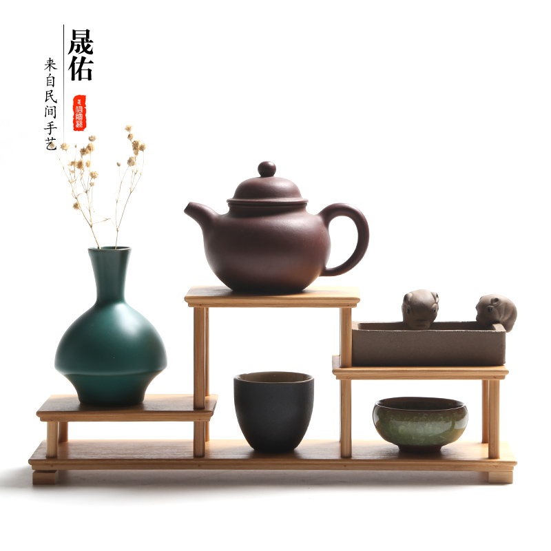 博古竹制茶壶架小型茶杯架摆置子收纳简约展示物架功夫茶具件