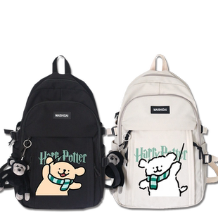 哈利波特联名马尔济斯线条小狗卡通学生可爱书包男女百搭双肩包tt
