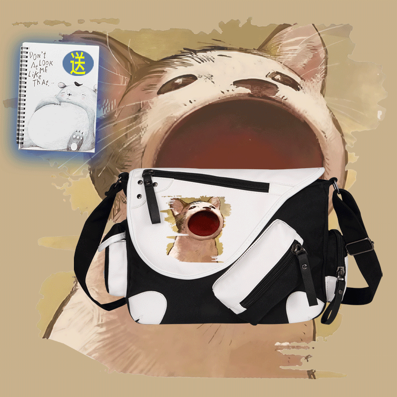 pop气泡猫油管像素风印花背包男女休闲潮流单肩背包斜挎包yj