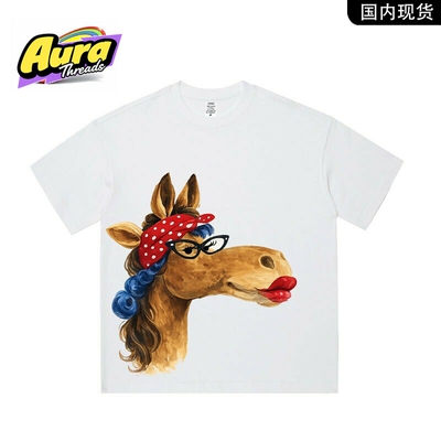 【品牌现货】AURA THREADS卡通马短袖T恤男女创意趣味百搭上衣