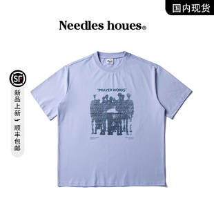 港风重磅印花短袖 houes夏季 品牌撤柜现货 宽松休闲T恤 Needles