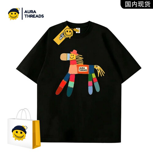 【品牌现货】AURA THREADS美式潮牌彩色印花宽松纯棉短袖T恤男女