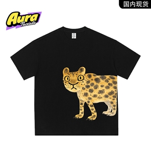 【品牌现货】AURA THREADS呆萌豹子插画宽松纯棉设计感短袖T恤男