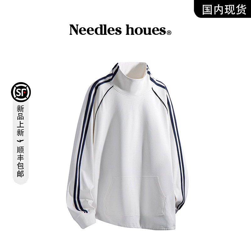 Needleshoues拼色中高领卫衣男