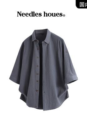 【品牌撤柜现货】Needles houes夏季休闲百搭轻薄纯色衬衫短袖男