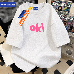 AURA THREADS官网正品美式印花短袖T恤男女宽松oversize潮牌上衣