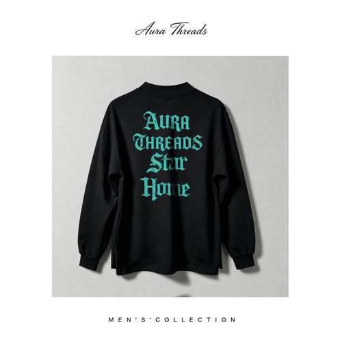 【品牌现货撤柜】AURA THREADS春秋做旧哥特字体印花半高领卫衣男