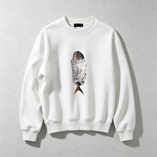 授权现货 Aura Threads 报纸海鱼人像 oversize 落肩长袖卫衣男