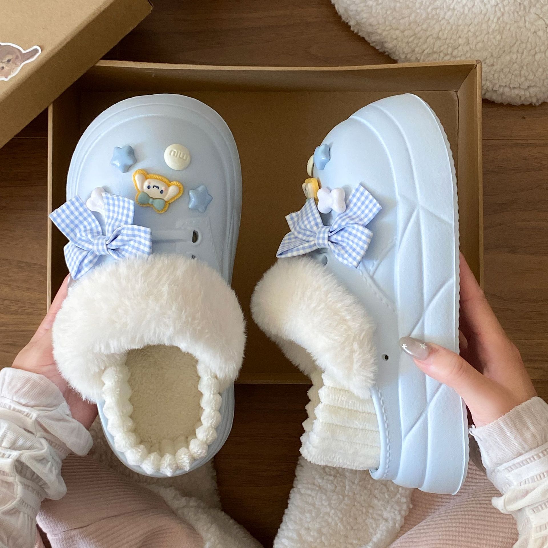 学生宿舍款情侣居家可外穿eva冬季室内毛绒绒防滑棉拖鞋女保暖鞋