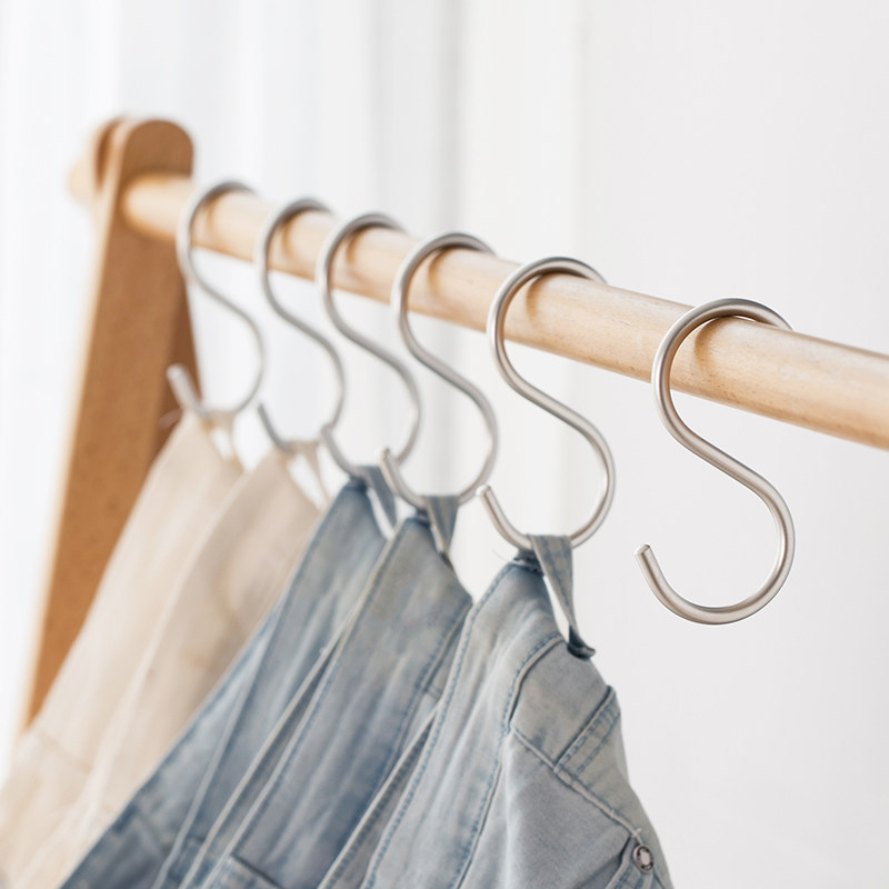 铝合金s型挂钩衣柜浴室厨房横杆免打孔挂钩s形勾子无痕衣钩3个装