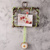 ins树枝田字格相片框藤条编挂墙壁背景照片夹实木宝宝儿童房装 饰