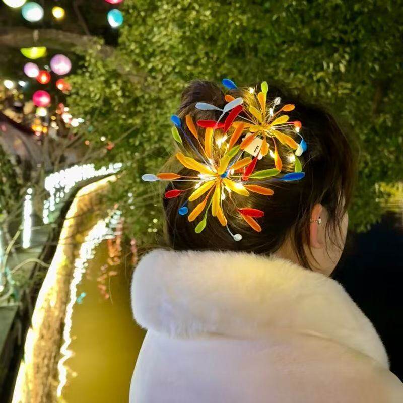 新年烟花扭扭发夹手工diy材料包跨摆摊夜市发光花束头饰