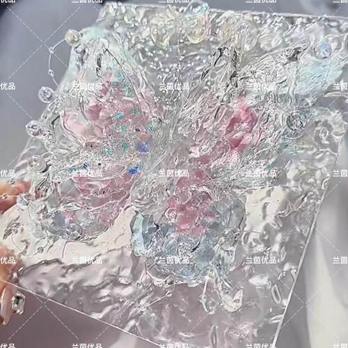 手工diy水波纹立体粉蓝蝴蝶uv胶