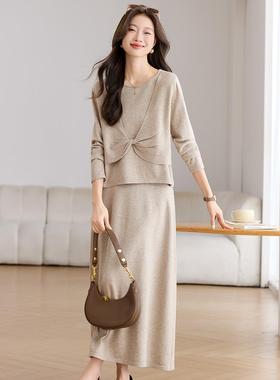 ROUMIKL设计感灰色针织套装女2025秋季新款时尚洋气显瘦上衣半身