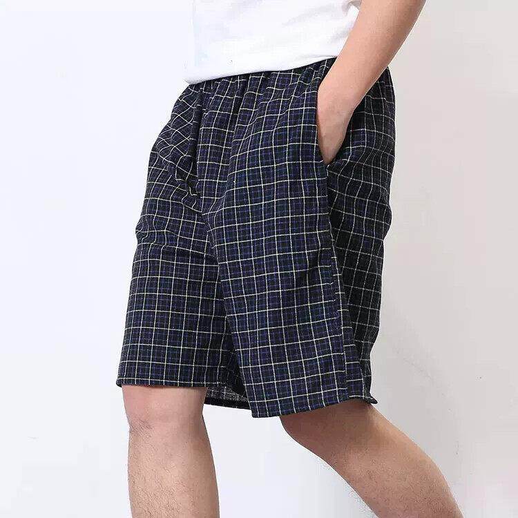 夏季纯棉格子沙滩裤男休闲五分短裤薄款宽松大码裤衩居家睡裤裤衩