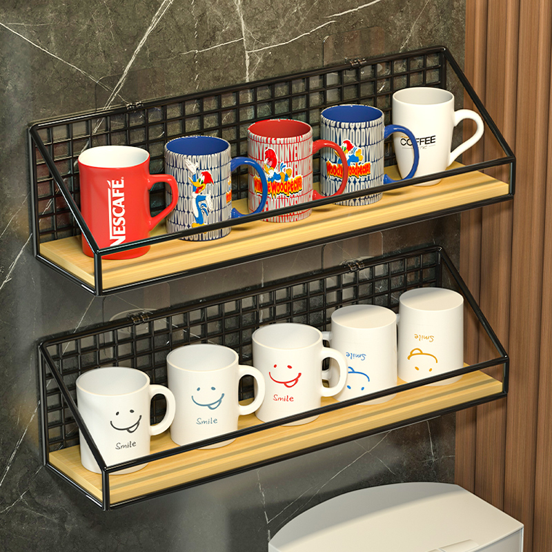 杯子收纳置物架壁挂免打孔水杯杯架厨房客厅茶杯挂墙沥水悬挂放置