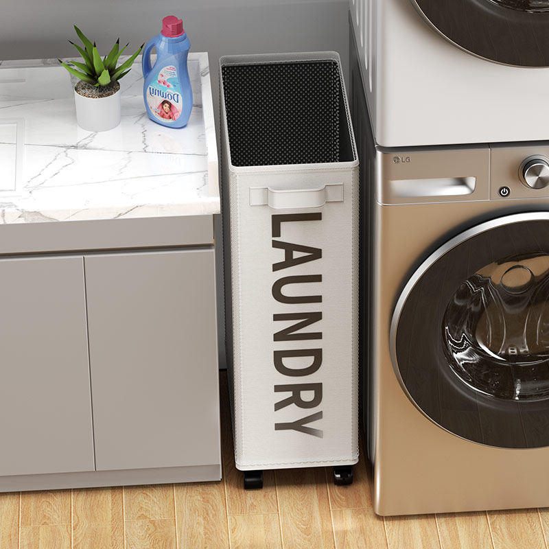 脏衣篓脏衣服收纳筐布艺折叠脏衣篮家用带轮窄高折叠浴室洗衣篮子