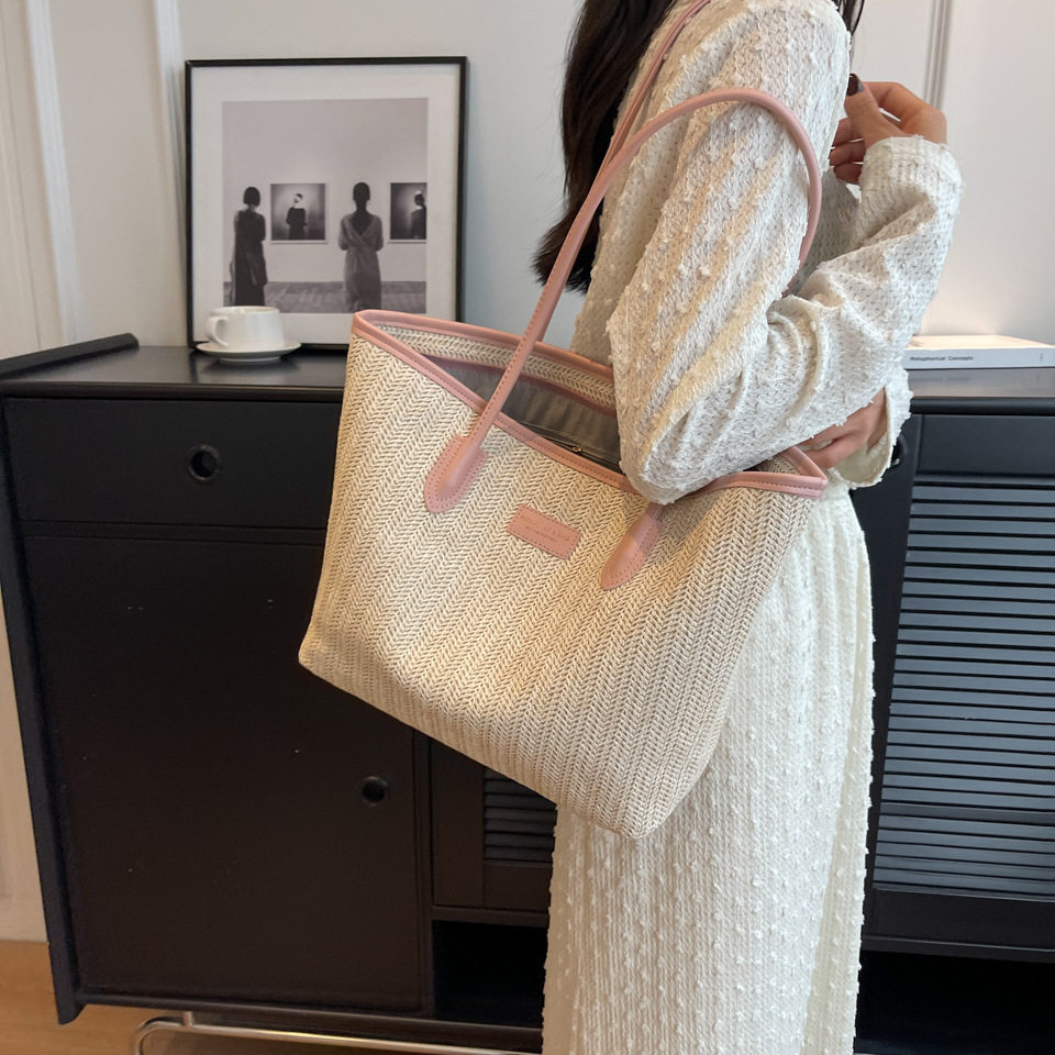 夏季草编大容量包包女2025新款小众百搭编织包洋气通勤单肩托特包