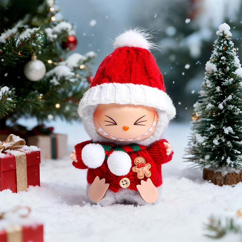 圣诞拉布布衣服Labubu一代二代挂件娃衣17cm套装搪胶娃娃着替毛衣