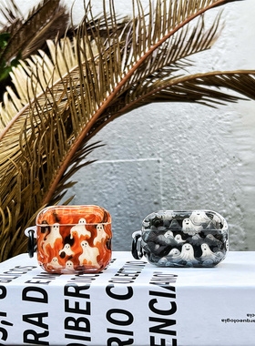 简约满屏灰色幽灵适用airpods4代耳机套2/3三代airpods Pro3保护壳苹果蓝牙耳机套Pro2波浪软壳ins