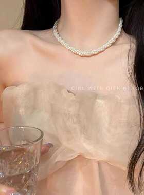 扭扭珍珠项链麻花链多层女
