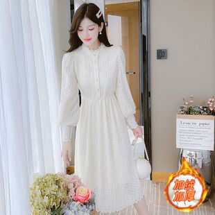 法式高级感加绒加厚蕾丝连衣裙女秋冬季爆款气质配大衣内搭打底裙