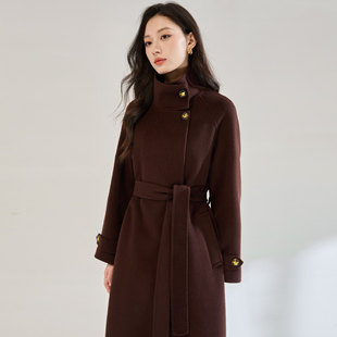 25冬季 继承者大衣绵羊毛立领系带双面呢复古中长款毛呢外套25595