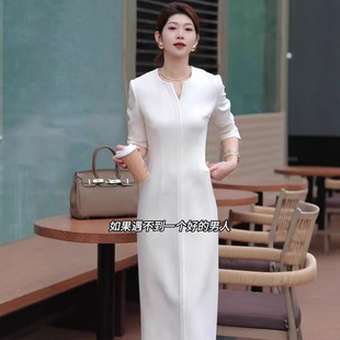 春季大方得体女神范气质长裙高端精致轻奢高级感小个子白色连衣裙