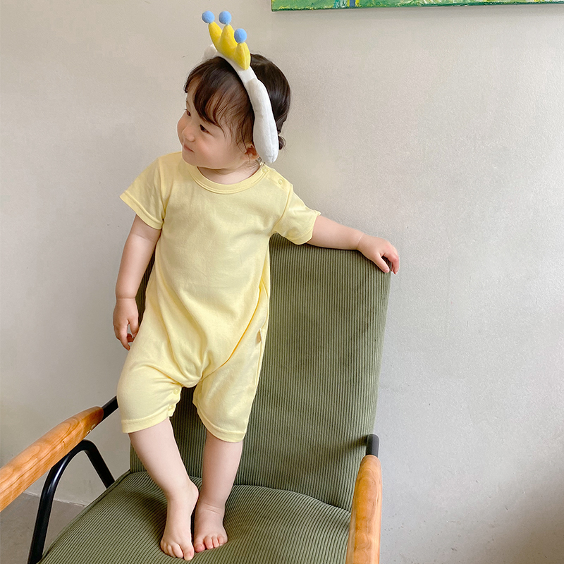 婴儿短袖短裤纯棉连体衣夏季爬服