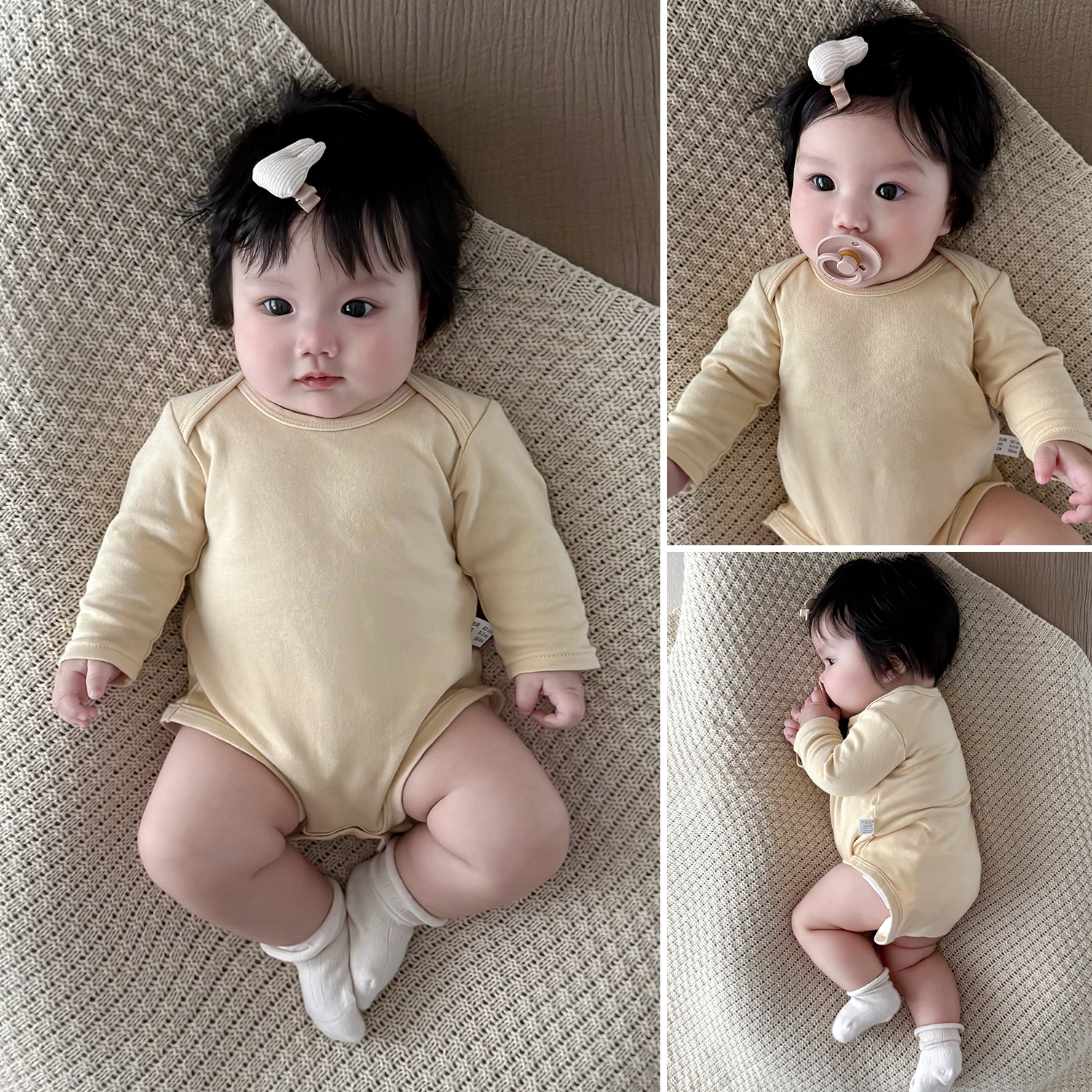 宝宝包屁衣白色纯棉秋季打底满月照纯色长袖三角哈衣新生婴儿爬服