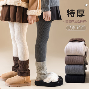 女童深冬加绒打底裤学生外穿贴身堆堆裤裤儿童加厚保暖裤打底袜