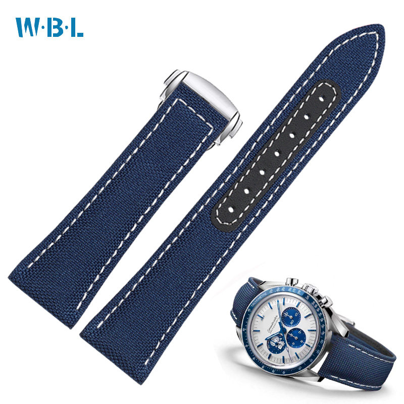 适配欧米茄表带尼龙男超霸史努比310海马AT150折叠扣帆布表带20mm