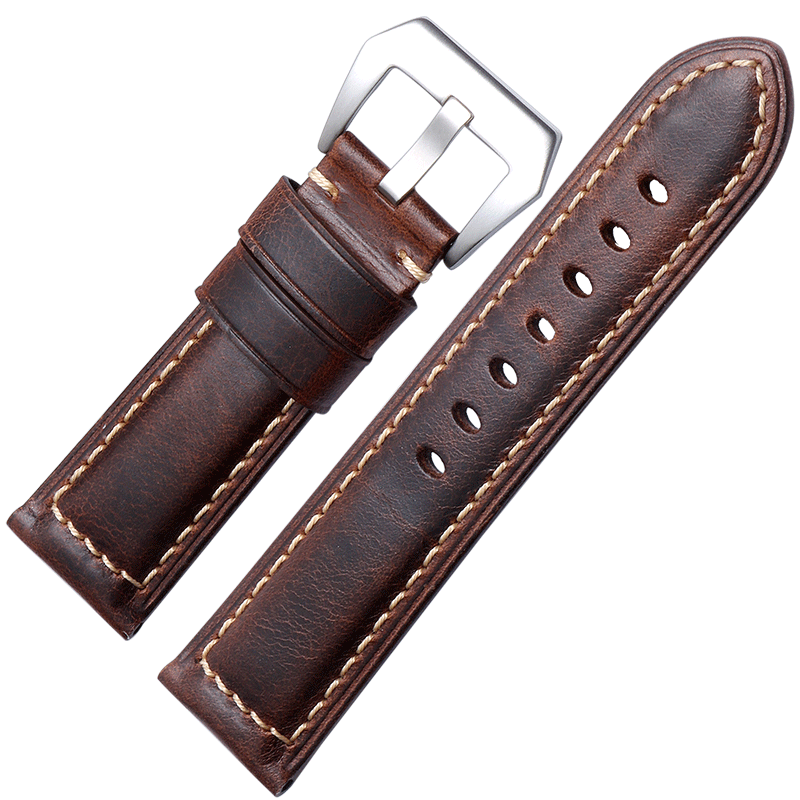 代用Panerai沛纳海表带真皮男PAM111 441复古变色皮手表带22 24mm