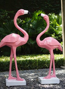 户外块面火烈鸟摆件玻璃钢园林景观雕塑庭院商场水景动物美陈装饰