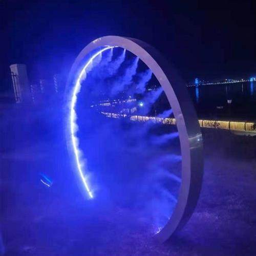 圆环立体不锈钢水雾门景观婚礼烟雾门唯美走秀场景雾化门钣金雕塑