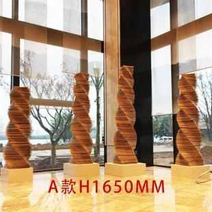 现代简约扭曲木艺创意销售楼门口会所酒店木雕大堂落地雕塑装 饰品