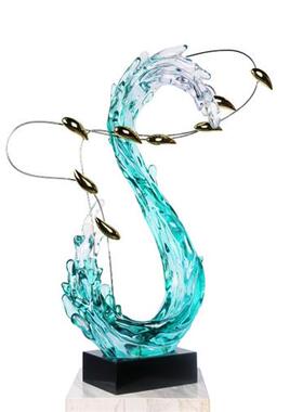 创意铂晶轻奢游鱼浪花雕塑客厅玄关走廊样板房新中式艺术品摆件