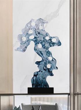酒店大堂大型落地摆件透明树脂太湖石雕塑客厅玄关艺术装饰品定制