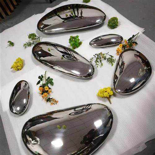 不锈钢石头鹅卵石茶几水滴镜面环氧树脂电镀壁饰户外室内雕塑摆件