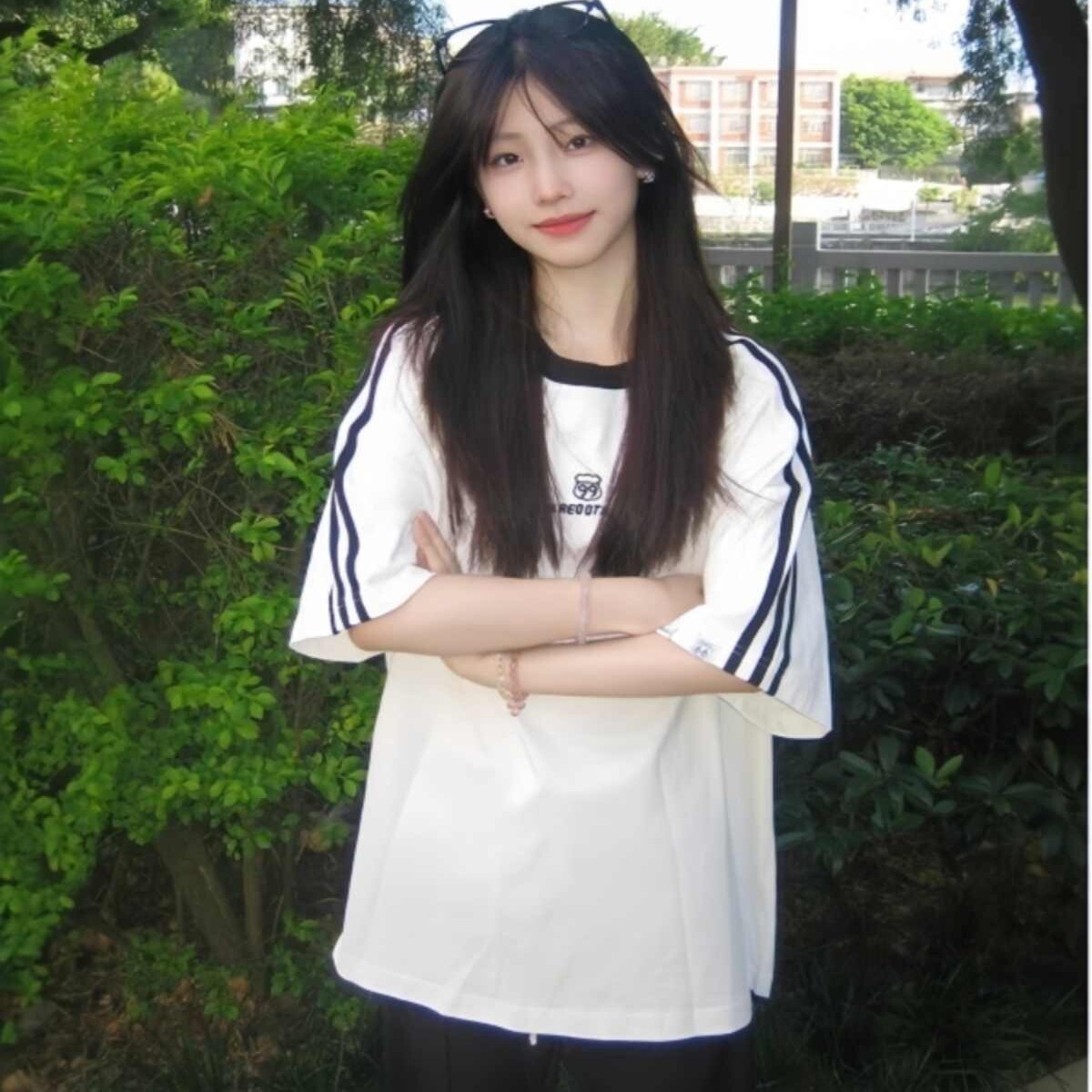 美式三条杠短袖T恤女大童夏季2025新款初中高中学生宽松半袖上衣