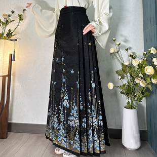 汉服明制 马面裙日常上班通勤款 青渊新品 紫藤 仿妆花织金四季 款