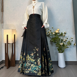 青渊汉服明制马面裙【蓝梦】日常通勤织金仿妆花彩金秋冬款新品