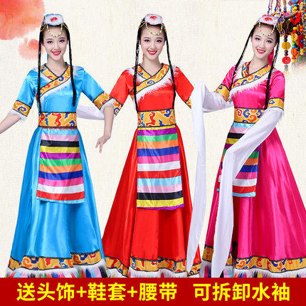 新款藏族舞蹈演出服装女藏式连衣裙民族风藏袍广场舞服饰卓玛水袖
